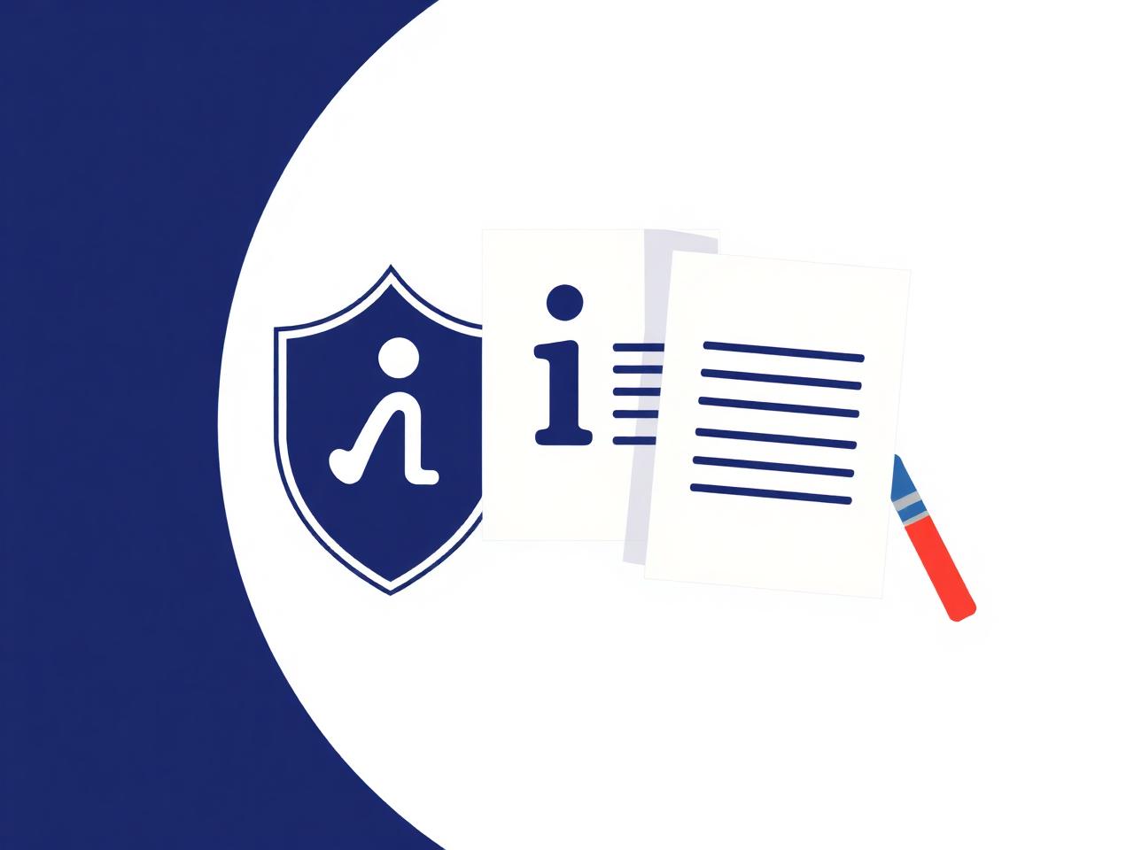 Illustration of a protective shield with an information symbol beside a printed document