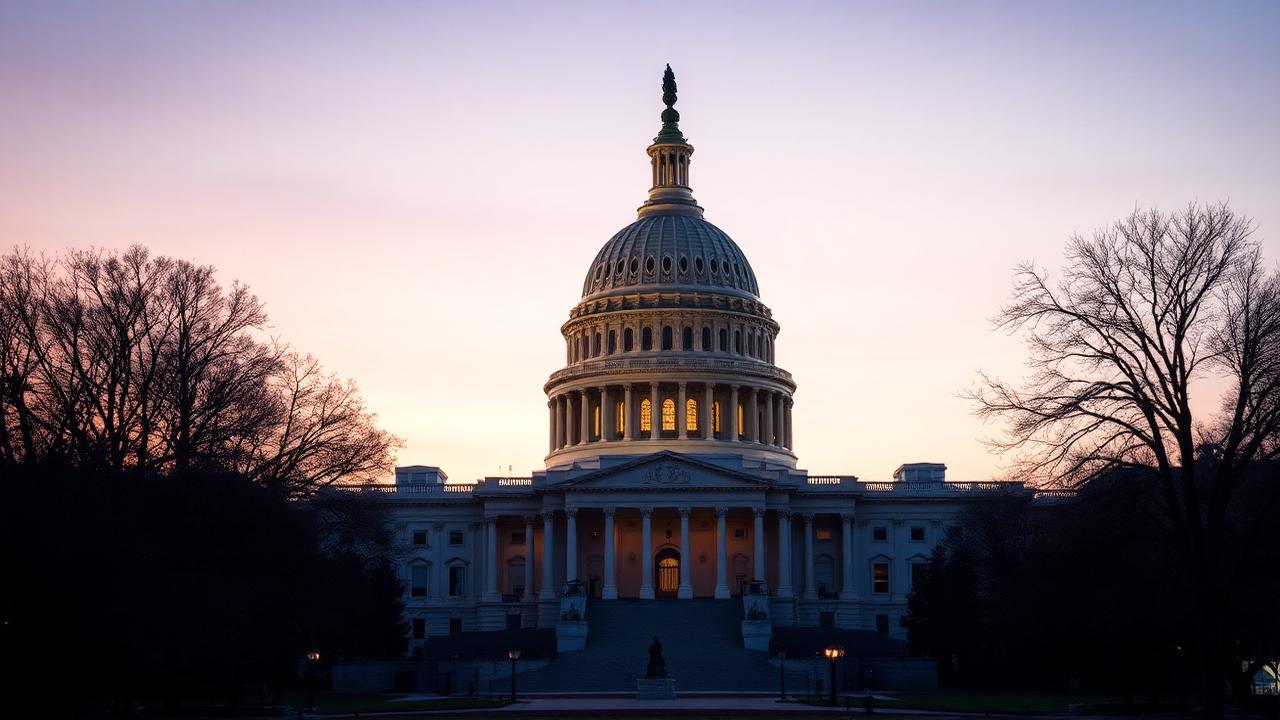 The United States Capitol building at dusk